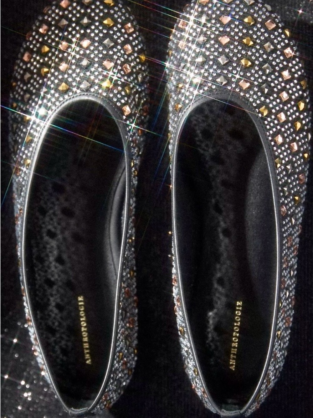 Anthropologie Black Jeweled Slip-On Ballet Flats